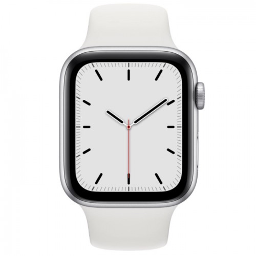 Apple Watch SE 44 мм, серебристый алюминий, белый спортивный ремешок