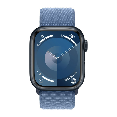 Apple Watch Series 9 41mm, Midnight Aluminum Case with Sport Loop - Winter Blue