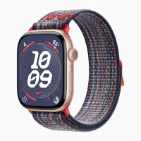 Apple Watch Series 10 46mm, Rose Gold Aluminum Case with Nike Sport Loop - Blue/Red
