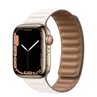 Apple Watch Series 7 41 мм, золотая нержавеющая сталь, браслет из кожи «Белый мел»