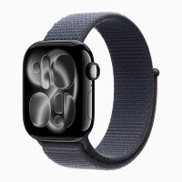 Apple Watch Series 11 46mm, Jet Black Aluminum Case with Sport Loop - Anchor Blue
