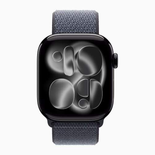 Apple Watch Series 11 46mm, Jet Black Aluminum Case with Sport Loop - Anchor Blue