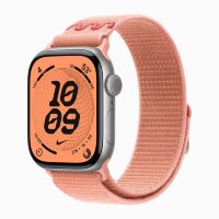 Apple Watch Series 11 42mm, Space Gray Aluminum Case with Nike Sport Loop - Alpenglow Pink