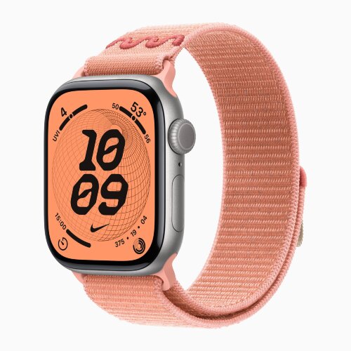 Apple Watch Series 11 42mm, Space Gray Aluminum Case with Nike Sport Loop - Alpenglow Pink