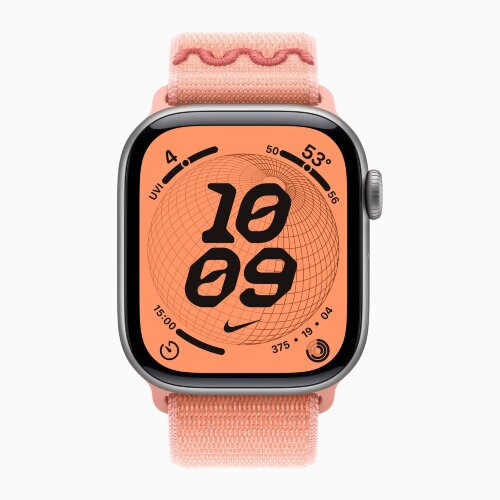 Apple Watch Series 11 42mm, Space Gray Aluminum Case with Nike Sport Loop - Alpenglow Pink