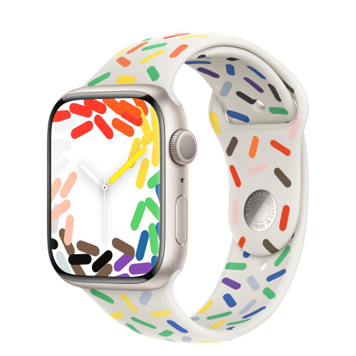Apple Watch Series 9 45mm, Starlight Aluminum Case with Sport Band - Pride Edition