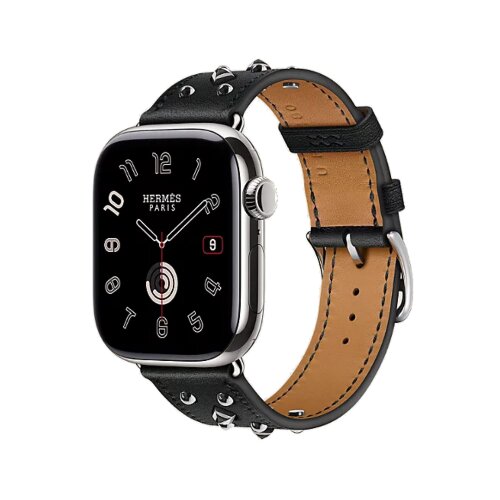 Ремешок Hermès Single Tour Clou Medor Rock из кожи Swift 42mm для Apple Watch - Черный (Noir)