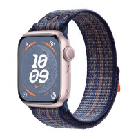 Apple Watch Series 9 41mm, Pink Aluminum Case with Nike Sport Loop - Game Royal/Orange