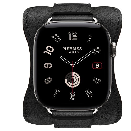 Apple Watch Hermès Series 12 42mm, Silver Titanium, ремешок En Selle черный (Noir)