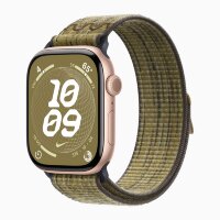 Apple Watch Series 10 46mm, Rose Gold Aluminum Case with Nike Sport Loop - Green/Grey