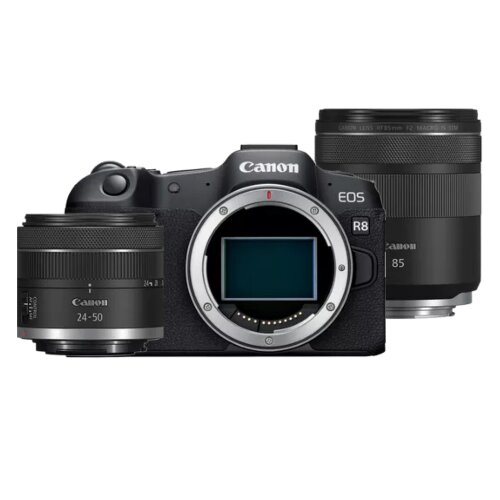 Canon EOS R8 Mirrorless Camera, Black + RF 85mm Macro IS STM Lens + RF 24-50mm IS STM Lens
