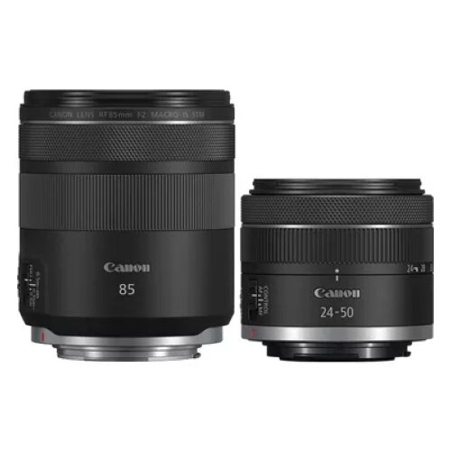 Canon EOS R8 Mirrorless Camera, Black + RF 85mm Macro IS STM Lens + RF 24-50mm IS STM Lens