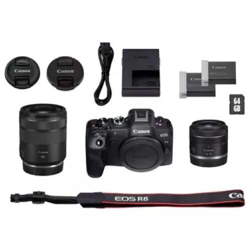 Canon EOS R8 Mirrorless Camera, Black + RF 85mm Macro IS STM Lens + RF 24-50mm IS STM Lens