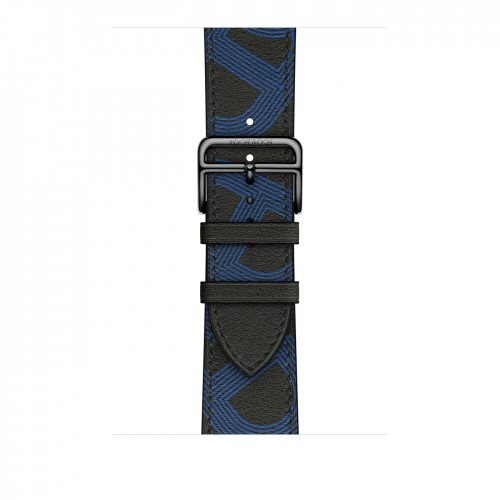 Apple Watch Series 7 Hermes 45 мм, черный корпус, кожаный черный ремешок с синим узором