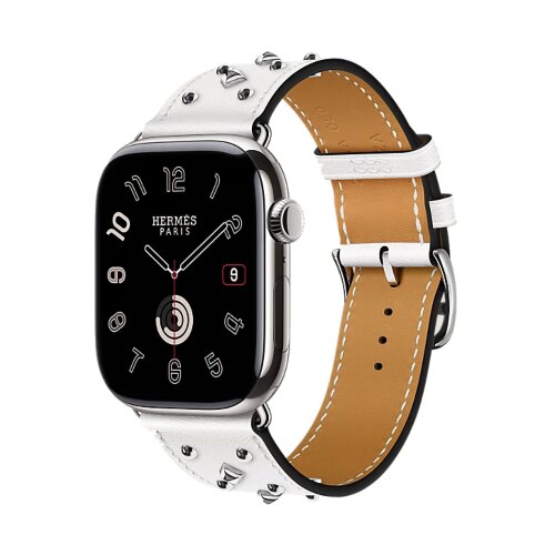 Ремешок Hermès Single Tour Clou Medor Rock из кожи Swift 46mm для Apple Watch - Белый (Blanc)