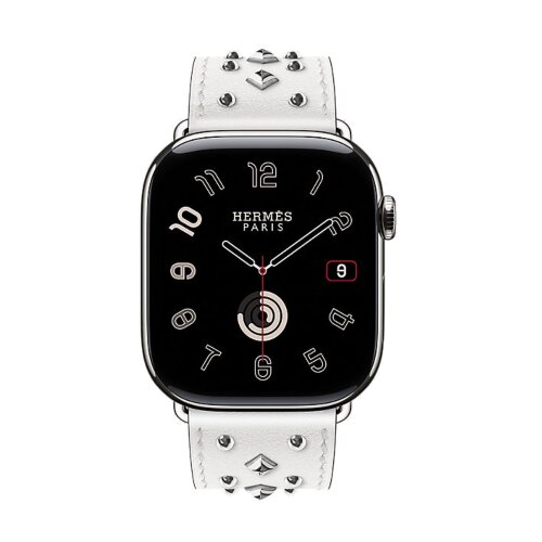 Ремешок Hermès Single Tour Clou Medor Rock из кожи Swift 46mm для Apple Watch - Белый (Blanc)