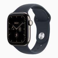 Apple Watch Series 12 46mm, Natural Titanium Case with Sport Band - Navy Blue