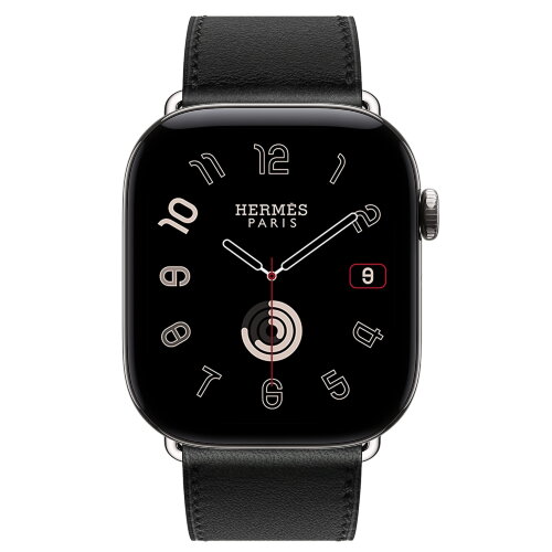 Apple Watch Hermès Series 12 46mm, Silver Titanium, ремешок Deployment Buckle черный (Noir)