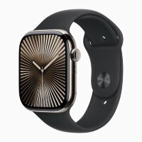 Apple Watch Series 10 42mm, Natural Titanium Case with Sport Band - Black