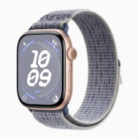 Apple Watch Series 10 46mm, Rose Gold Aluminum Case with Nike Sport Loop - Grey/Blue