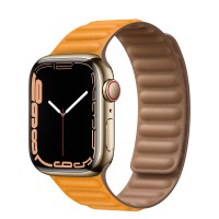 Apple Watch Series 7 41 мм, золотая нержавеющая сталь, браслет из кожи «Золотой апельсин»