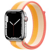 Apple Watch Series 7 45 мм, Стальные, спортивный браслет «Спелый маис/белый»