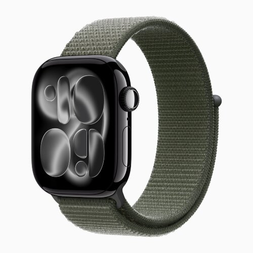Apple Watch Series 11 46mm, Jet Black Aluminum Case with Sport Loop - Forest