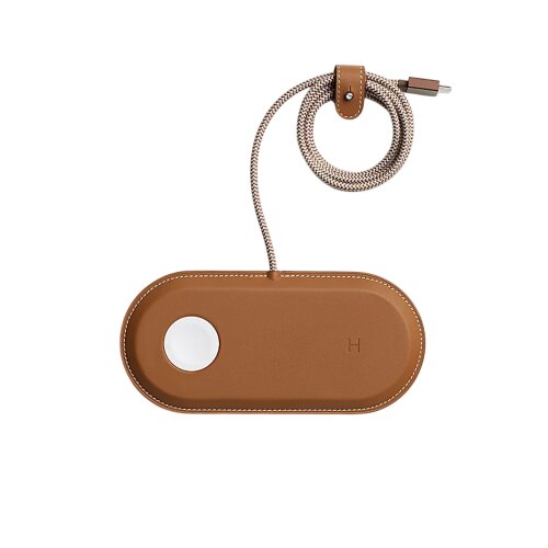 Зарядное устройство Hermes Paddock Duo из телячьей кожи Gold Swift
