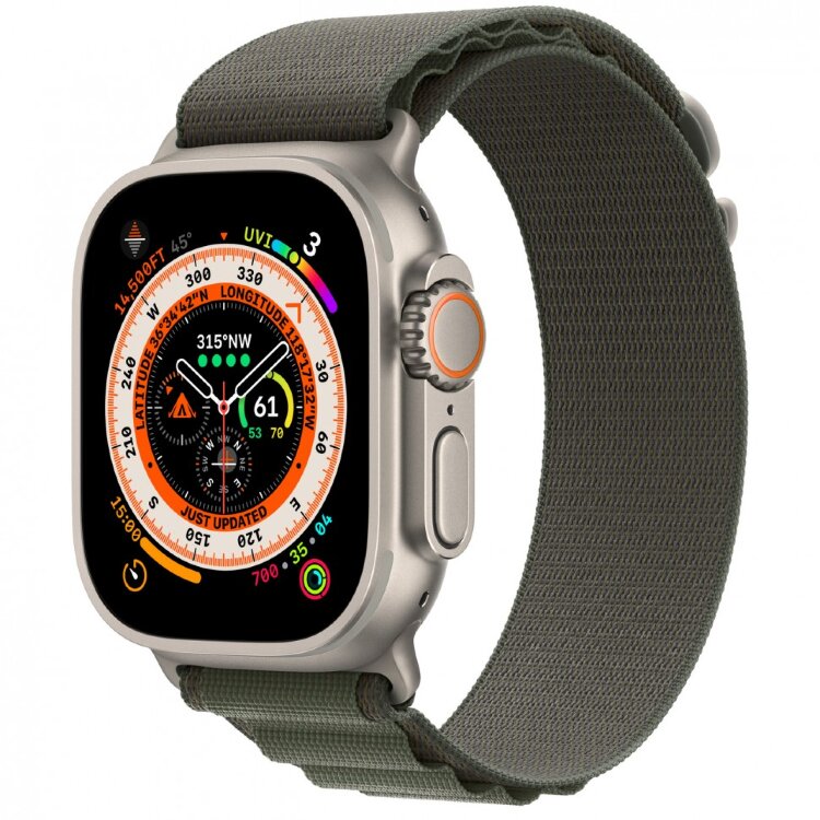 Apple Watch Ultra 2 49mm Titanium Case with Green Alpine Loop (Medium)