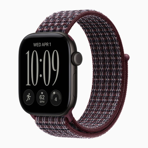 Apple Watch Series 12 46mm, Black Aluminum Case with Sport Loop - Burgundy Plaid