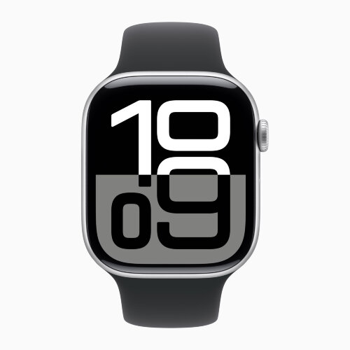 Apple Watch Series 10 42mm, Silver Aluminum Case with Sport Band - Black