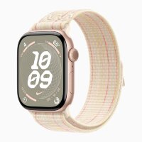 Apple Watch Series 10 46mm, Rose Gold Aluminum Case with Nike Sport Loop - Starlight/Pink