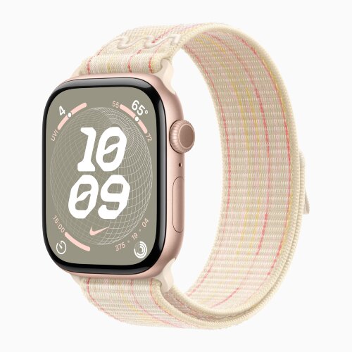 Apple Watch Series 10 46mm, Rose Gold Aluminum Case with Nike Sport Loop - Starlight/Pink