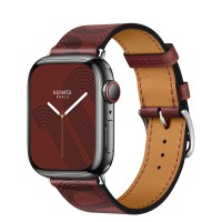 Apple Watch Series 7 Hermes 41 мм, черный корпус, кожаный красный ремешок с черным узором