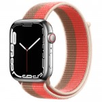 Apple Watch Series 7 45 мм, Стальные, спортивный браслет «Розовый помело/миндальный»