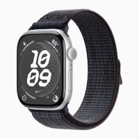 Apple Watch Series 10 46mm, Silver Aluminum Case with Nike Sport Loop - Black/Blue