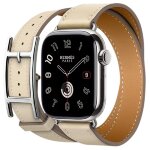 Apple Watch Hermes Series 11 42mm, двойной кожаный бежевый ремешок с пряжкой