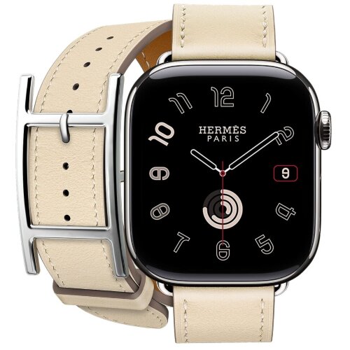 Apple Watch Hermes Series 11 42mm, двойной кожаный ремешок с пряжкой бежевого цвета