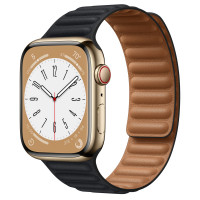 Apple Watch Series 8 45mm Gold Stainless Steel Case with Leather Link - Midnight