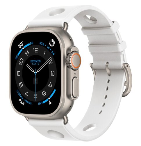 Apple Watch Ultra 4 Hermes 49mm, спортивный ремешок Scub’H Diving белого цвета