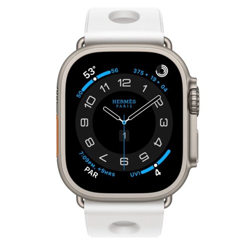 Apple Watch Ultra 4 Hermes 49mm, спортивный ремешок Scub’H Diving белого цвета