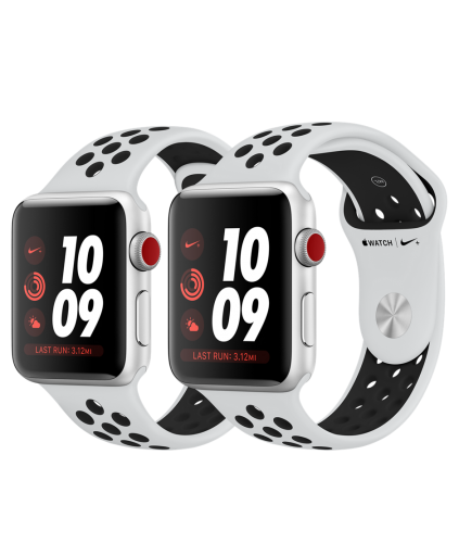Apple Watch Series 4 Nike 44 мм LTE, серебристый алюминий, спортивный ремешок "чистая платина с черным"