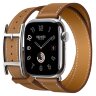 Apple Watch Hermes Series 11 42mm, двойной кожаный ремешок с пряжкой коричневого цвета