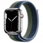 Apple Watch Series 7 45 мм, Стальные, спортивный браслет «Синий омут/зелёный мох»