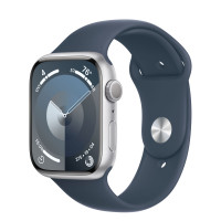 Apple Watch Series 9 45mm, Silver Aluminum Case with Sport Band - Storm Blue