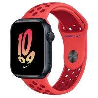 Apple Watch Series 8 Nike 45mm, Midnight Aluminum Case with Sport Band - Bright Crimson/Gym Red
