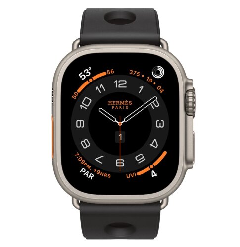 Apple Watch Ultra 4 Hermes 49mm, спортивный ремешок Scub’H Diving черного цвета