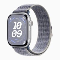 Apple Watch Series 10 46mm, Silver Aluminum Case with Nike Sport Loop - Grey/Blue