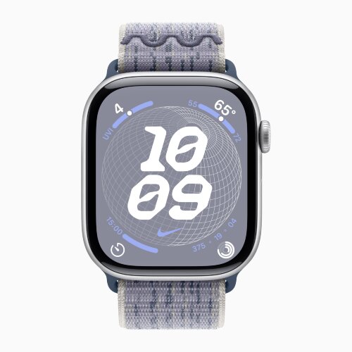 Apple Watch Series 10 46mm, Silver Aluminum Case with Nike Sport Loop - Grey/Blue