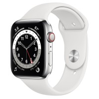 Apple Watch series 6, 44 мм, нержавеющая сталь, белый спортивный ремешок